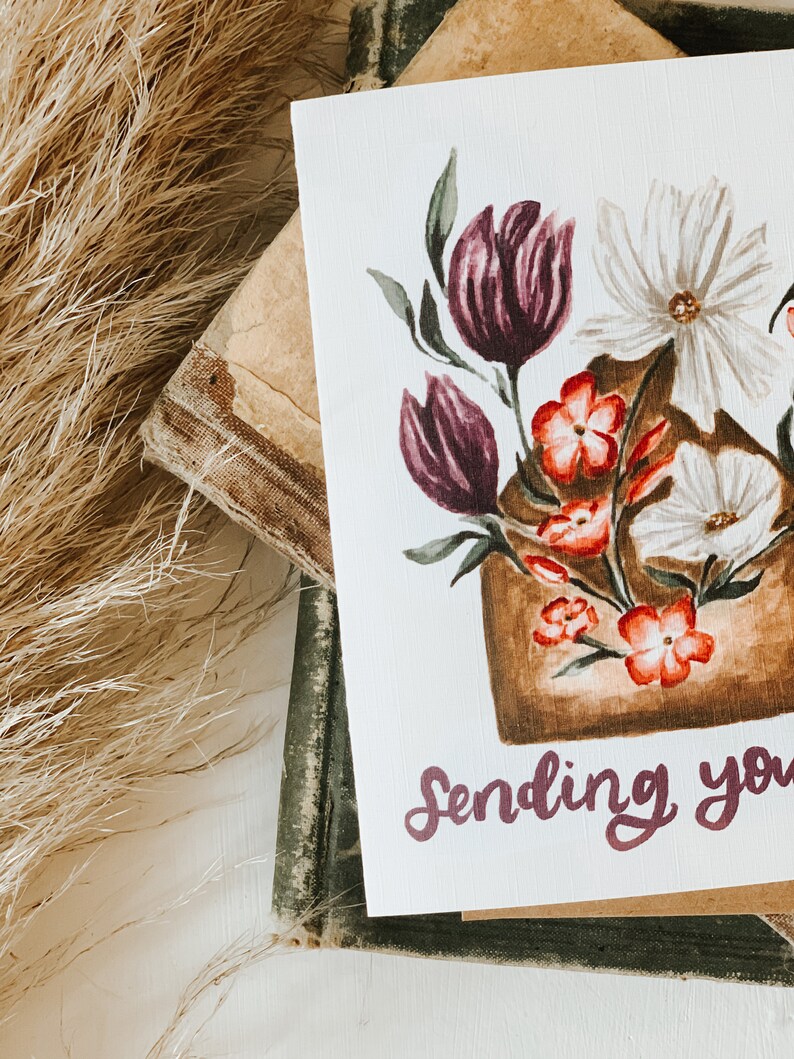 Sending you Love Valentine Card, Love Letter Valentine, Floral Valentine, Greeting Card, Paper, Valentines Day image 4