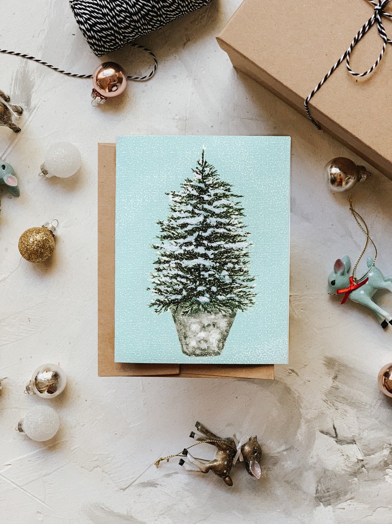 Snowy Tree in a Bucket Holiday Card, Christmas Greeting card, Holiday Card, Christmas Tree, Holiday Greeting Card image 6