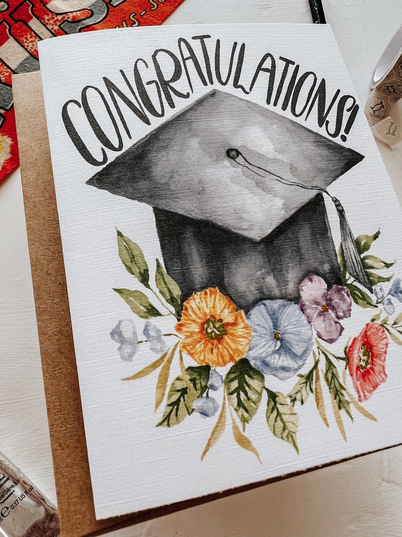 Grad Cap Graduation Card, Floral Grad Cap, Congratulations Grad, Graduate Card, Graduation, Paper, Greeting Card image 4