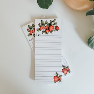 Strawberry Bunch Notepad, Strawberry Notepad, Magnet Kitchen Notepad, Stationary, Grocery List, Notepad image 1