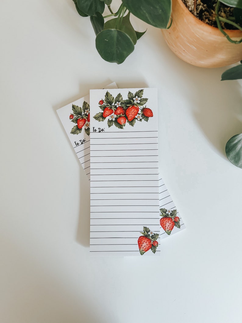 Strawberry Bunch Notepad, Strawberry Notepad, Magnet Kitchen Notepad, Stationary, Grocery List, Notepad image 1