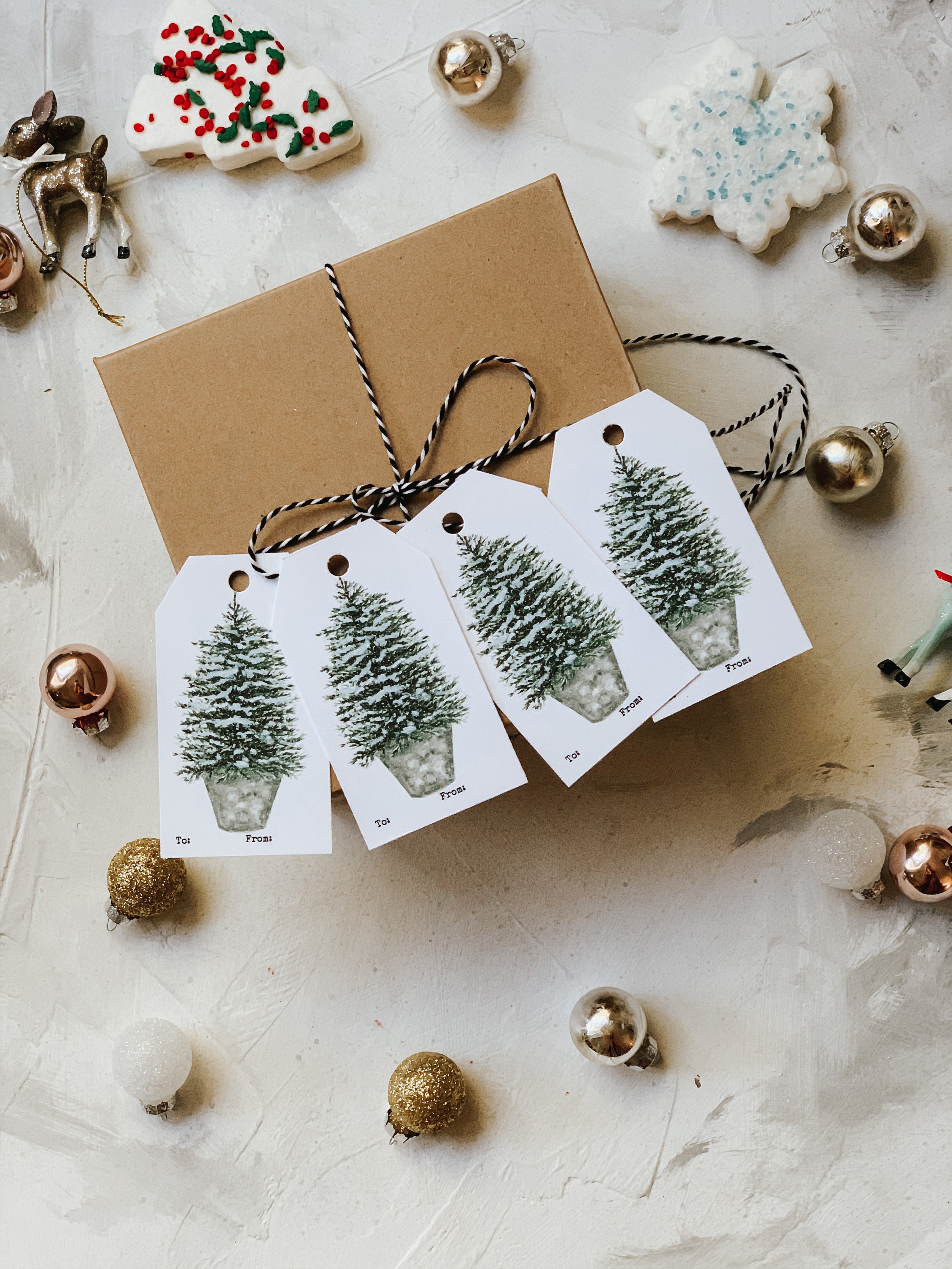 Snowy Christmas Tree Gift Tags, Rustic Christmas Tags, Present Gift Tags,  Festive Gift Tags, Holiday Gift Wrap