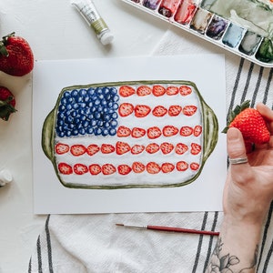 American Flag Cake Print, 4th of July Painting, Watercolor Print, Summer Decor, Summer Watercolor, Art Print image 5