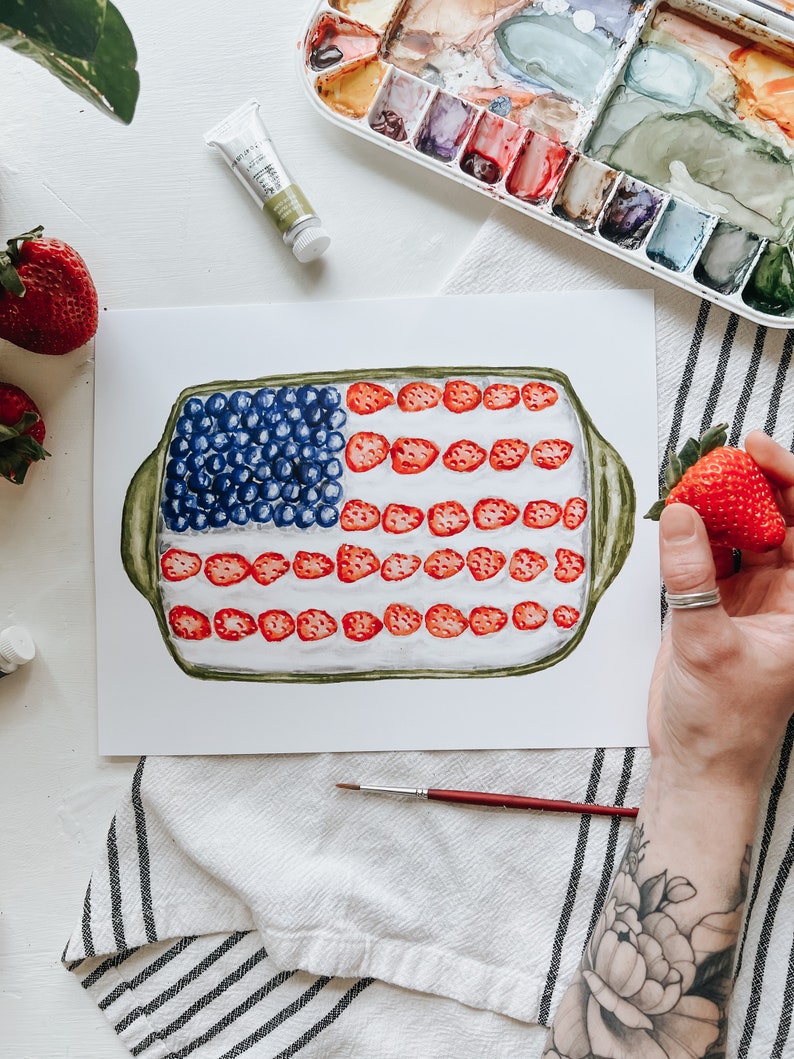 American Flag Cake Print, 4th of July Painting, Watercolor Print, Summer Decor, Summer Watercolor, Art Print image 5