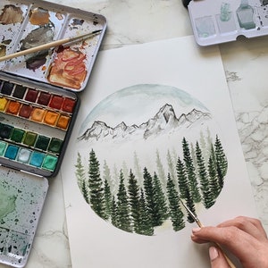 Mountain Illustration, Mountain Watercolor, Mountain Print, Mountain Art