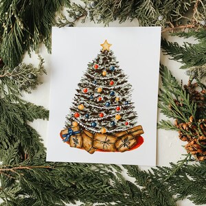 Classic Christmas Tree Watercolor, Rustic Christmas, Vintage Christmas, Christmas Decor, Festive Decor, Holiday Decor, Art Print image 2
