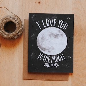 Te amo a la luna y de vuelta Tarjeta, Tarjeta de felicitación celestial, Linda tarjeta de felicitación