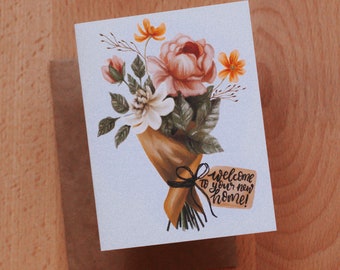 New Home Greeting Card, Housewarming Card, Welcome Home Card, Flower Bouquet Greeting card, Greeting Card, Paper