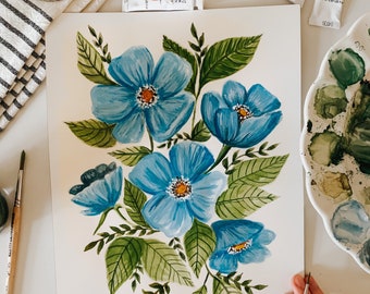 Blue Wildflowers Print, Blue Floral Painting, Botanical Home Decor, Floral Wall Art, Floral Decor, Boho Decor, Flowers, Art Print