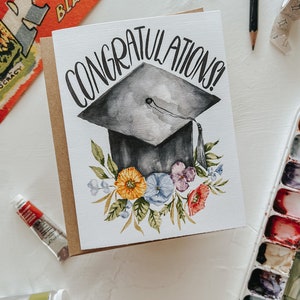 Grad Cap Graduation Card, Floral Grad Cap, Congratulations Grad, Graduate Card, Graduation, Paper, Greeting Card image 2