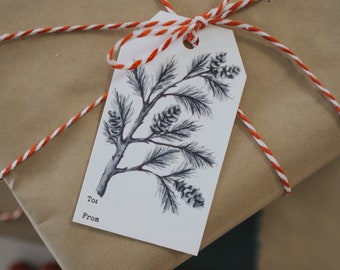 Blue Pine Branch Holiday Gift Tags