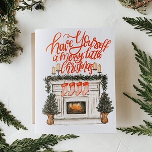 Cozy Christmas Mantle Card, Have Yourself a Merry Little Christmas, Holiday Card, Holiday, Greeting Card