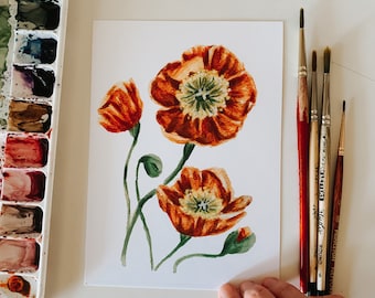 Orange Icelandic Poppies Watercolor Print