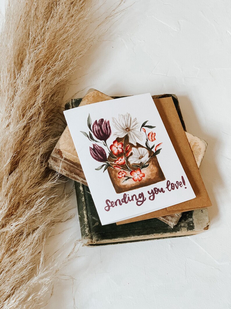 Sending you Love Valentine Card, Love Letter Valentine, Floral Valentine, Greeting Card, Paper, Valentines Day image 2