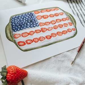 American Flag Cake Print, 4th of July Painting, Watercolor Print, Summer Decor, Summer Watercolor, Art Print image 4