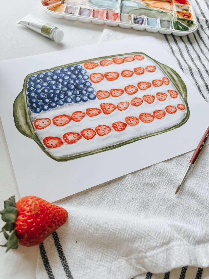 American Flag Cake Print, 4th of July Painting, Watercolor Print, Summer Decor, Summer Watercolor, Art Print image 4