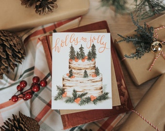 Holly Jolly Christmas Cake Greeting Card