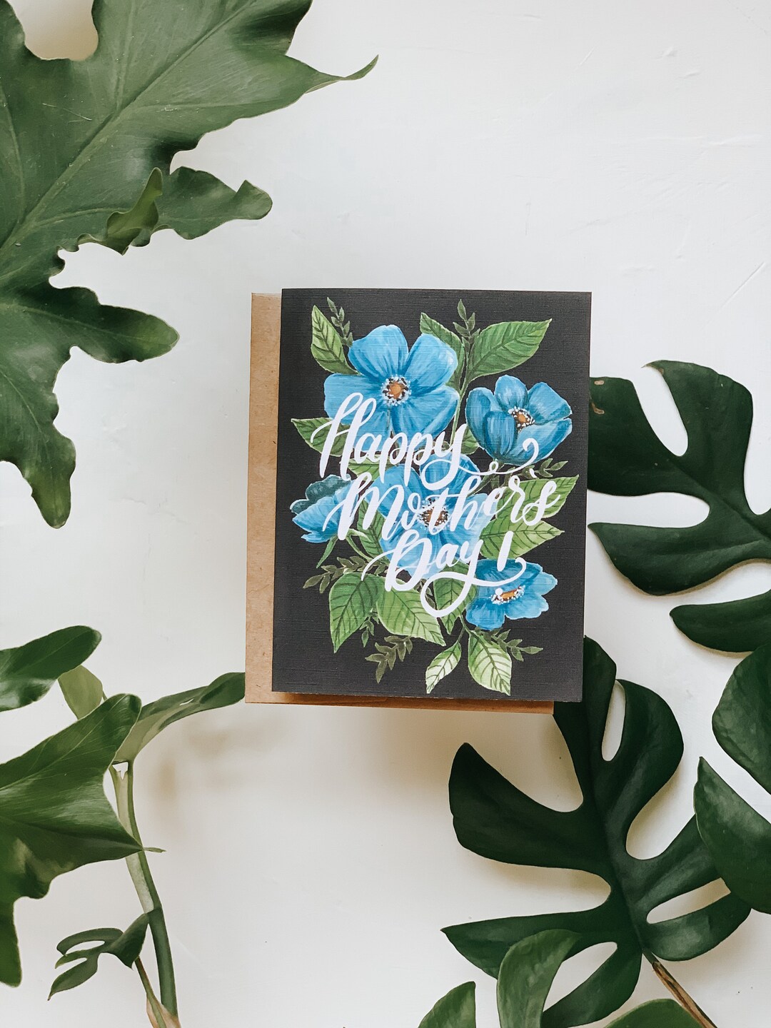 Blue Floral Happy Mother's Day Card, Mother's Day Greeting Card, Floral ...