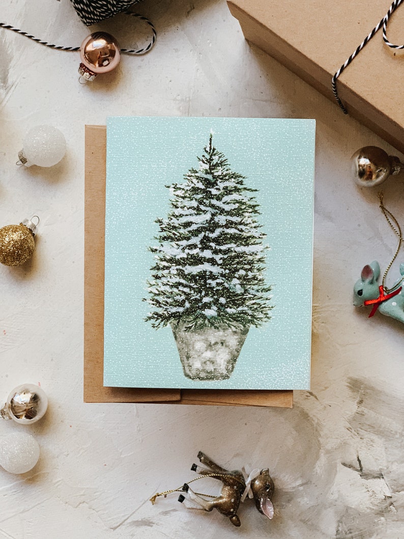 Snowy Tree in a Bucket Holiday Card, Christmas Greeting card, Holiday Card, Christmas Tree, Holiday Greeting Card image 7