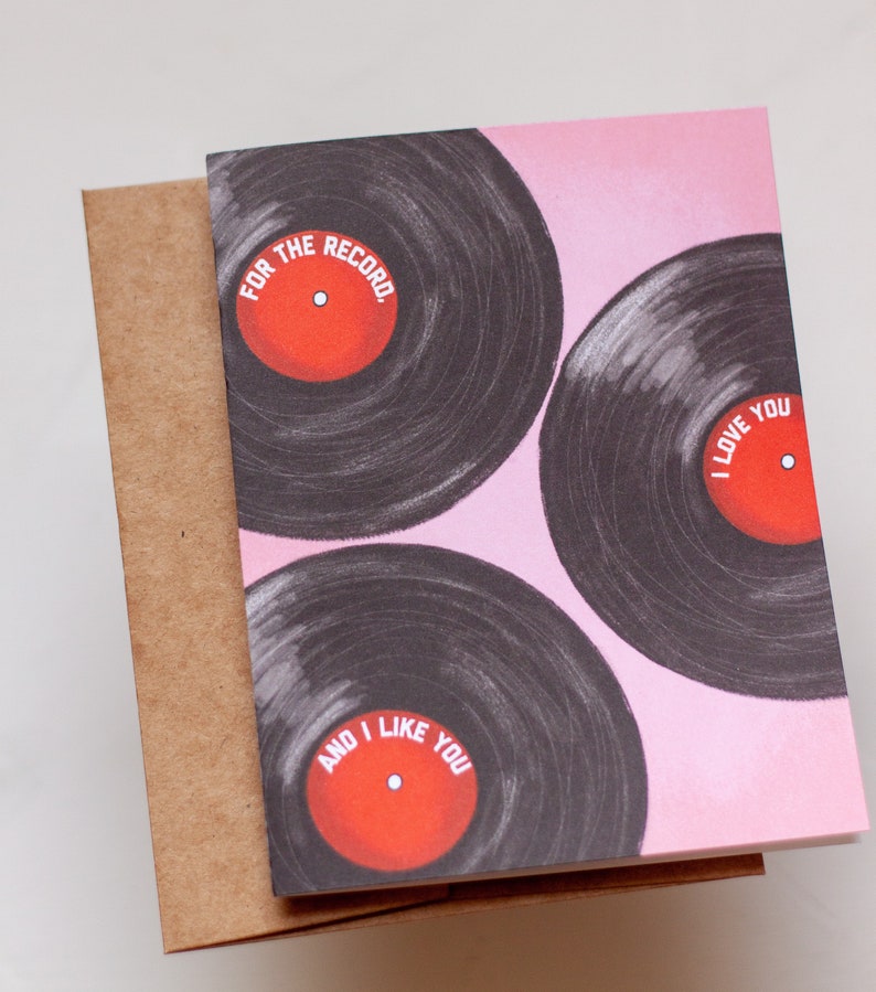 For the Record Card, I love you Card, Vinyl Valentine, Record Greeting Card, Paper, Valentines Card image 6