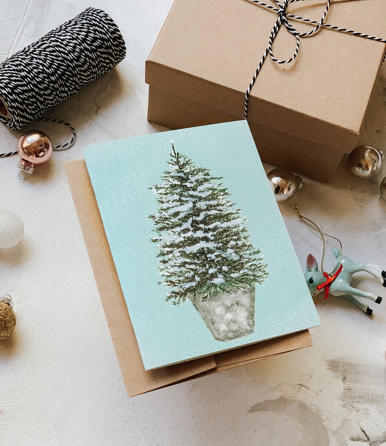Snowy Tree in a Bucket Holiday Card, Christmas Greeting card, Holiday Card, Christmas Tree, Holiday Greeting Card image 8