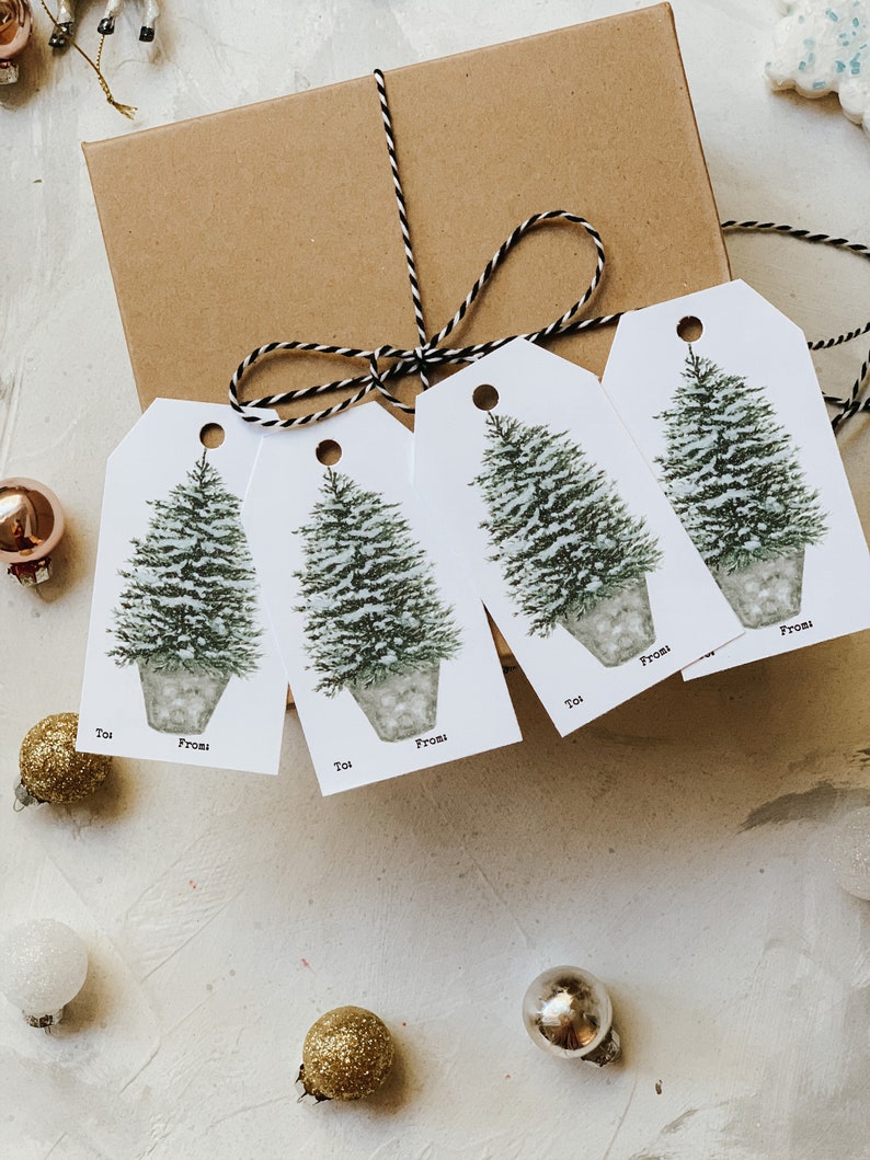Snowy Christmas Tree Gift Tags, Rustic Christmas Tags, Present Gift Tags, Festive Gift Tags, Holiday Gift Wrap image 3
