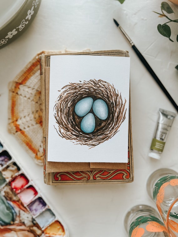 Bird's Nest Spring Greeting Card, Bird Greeting Card, Robin's Egg, Spring Card, Greeting Card, Paper