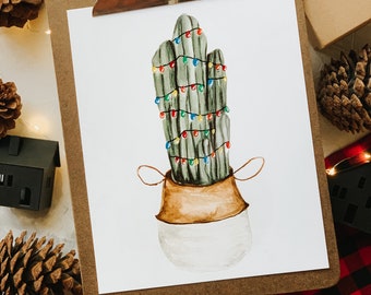 Christmas Cactus Art Print, Boho Christmas, Desert Christmas, Christmas Decor, Festive Decor, Holiday Decor