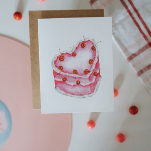 Heart Shaped Cherry Cake Valentine Card, Galentine, Galentines Day, Valentine, Valentine's Day, Greeting Card, Paper image 3