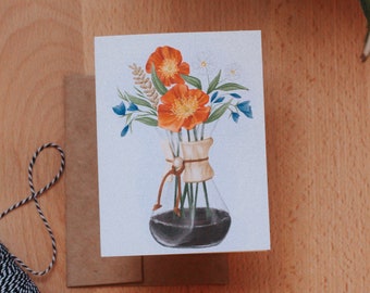 Coffee and Flowers Card, Coffee Greeting Card, Coffee Lover, Everyday Card, Paper Goods, Greeting Cards, Coffee, Chemex