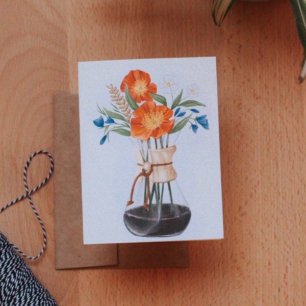 Coffee and Flowers Card, Coffee Greeting Card, Coffee Lover, Everyday Card, Paper Goods, Greeting Cards, Coffee, Chemex