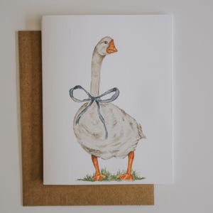 Tarjeta de felicitación de ganso de primavera, tarjeta de primavera, acuarela de ganso, ganso campestre, tarjeta de felicitación, papel