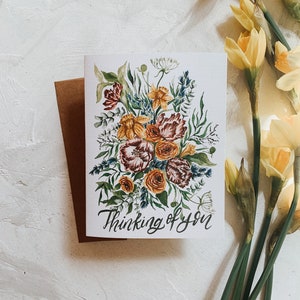 Carte de vœux Thinking of You Bouquet, Carte d’appréciation, Carte de printemps, Carte de notes florales, Carte de vœux, Papier