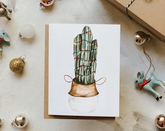 Christmas Cactus Card, Christmas Greeting card, Holiday Card, Boho Christmas, Holiday Cactus