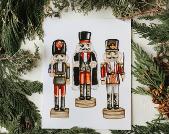 Nutcracker Trio Art Print, Nutcracker Watercolor, Christmas Art, Christmas Decor, Nutcracker Christmas, Holiday Decor, Art Print