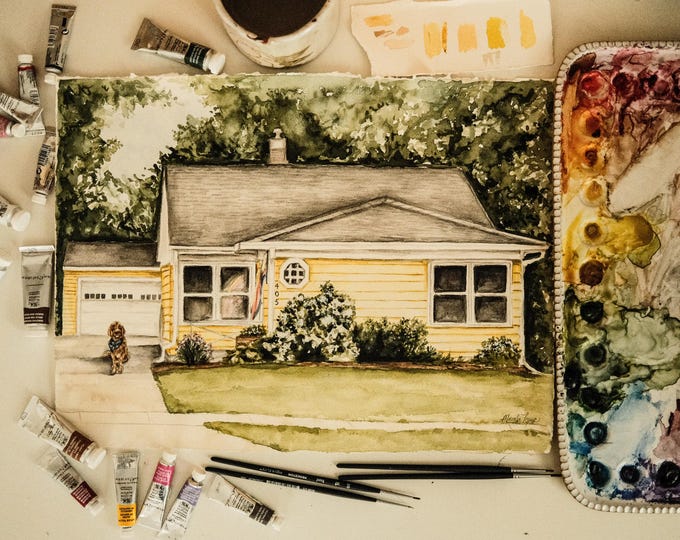 Featured listing image: Hand-painted Custom Watercolor House Portrait