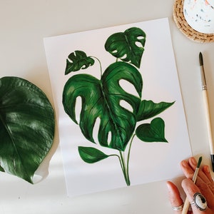 Monstera Watercolor Print, Plant Botanical Illustration, Monstera Painting, Botanical Home Decor, Greenery Wall Art, Plant Illustration