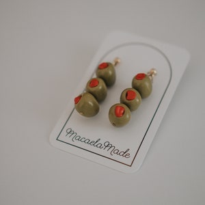 PRE-ORDER Green Olive Earrings, Food Earrings, Stuffed Olive Earrings, Polymer Clay, Clay Earrings