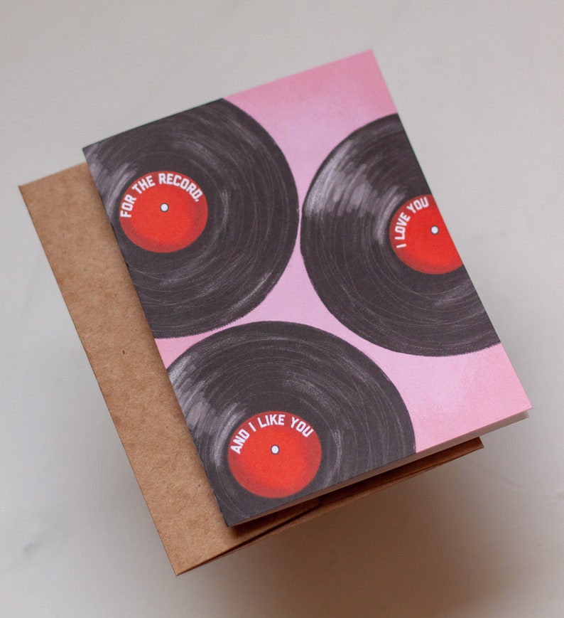 For the Record Card, I love you Card, Vinyl Valentine, Record Greeting Card, Paper, Valentines Card image 7