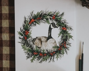 Goose  Wreath Watercolor Art Print