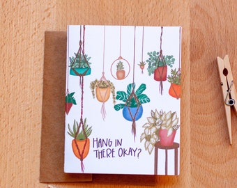 Hang in there hanging plant Card, Plant Lady Card, Encouragement Cards, Paper Goods, Greeting Cards