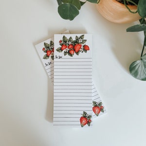 Strawberry Bunch Notepad, Strawberry Notepad, Magnet Kitchen Notepad, Stationary, Grocery List, Notepad image 2