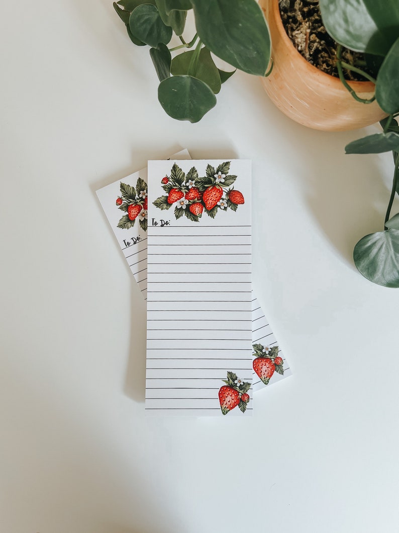 Strawberry Bunch Notepad, Strawberry Notepad, Magnet Kitchen Notepad, Stationary, Grocery List, Notepad image 2