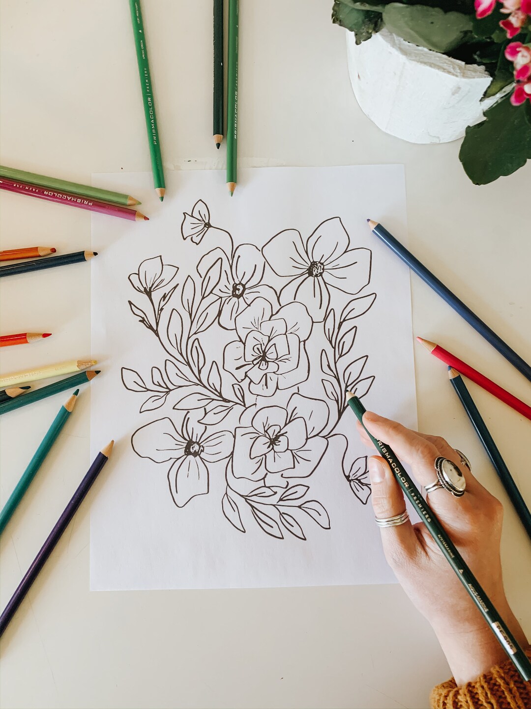 Printable Floral Bouquet Coloring Sheet, Flower Printable Color Sheet ...