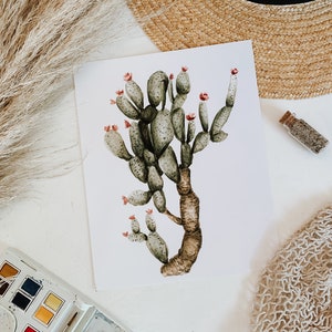 サボテンの花のプリント、サボテンの植物の絵画、水彩画のプリント、夏の装飾、植物のイラスト、サボテンの装飾