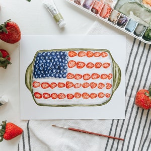 American Flag Cake Print, 4th of July Painting, Watercolor Print, Summer Decor, Summer Watercolor, Art Print image 3