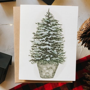 Snowy Tree in a Bucket Holiday Card, Christmas Greeting card, Holiday Card, Christmas Tree, Holiday Greeting Card image 2