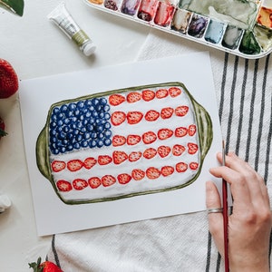 American Flag Cake Print, 4th of July Painting, Watercolor Print, Summer Decor, Summer Watercolor, Art Print image 2