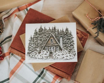 Snowy A-Frame Cabin Card