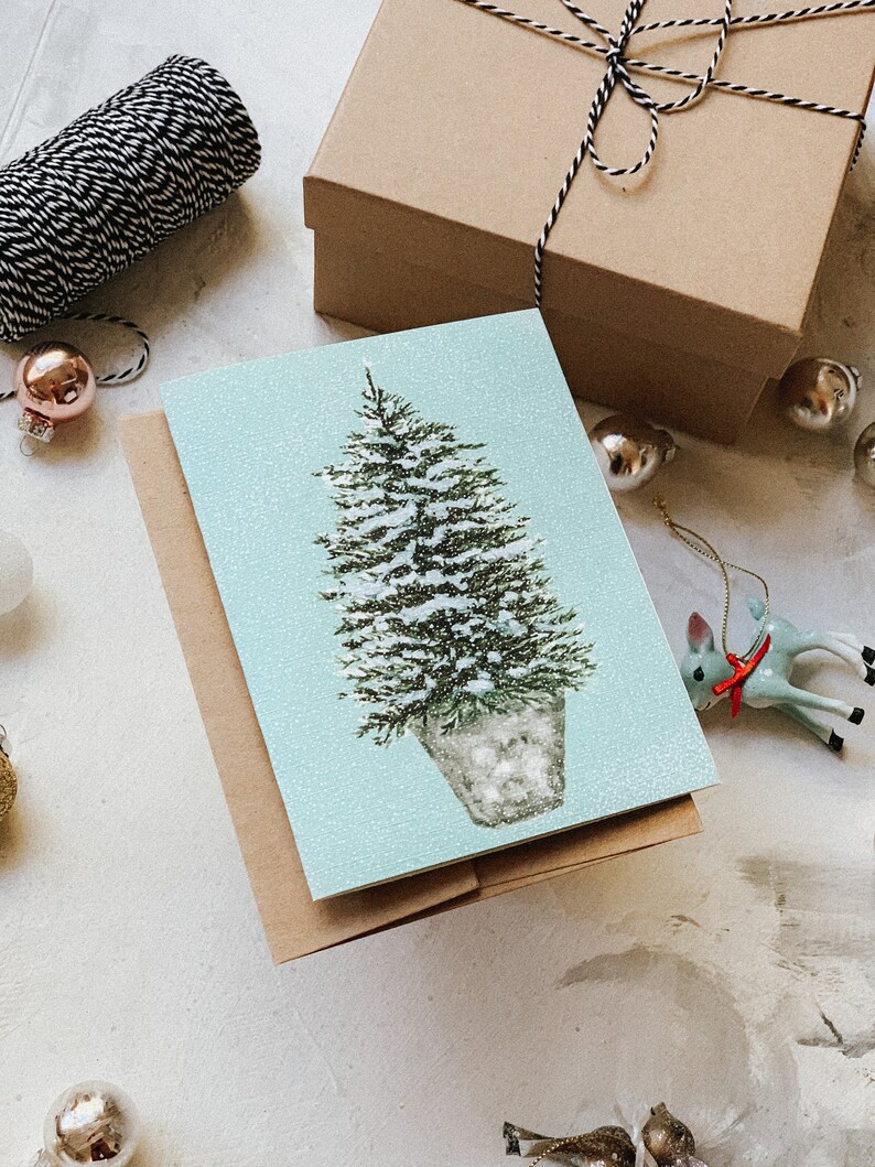 Snowy Tree in a Bucket Holiday Card, Christmas Greeting card, Holiday Card, Christmas Tree, Holiday Greeting Card image 9